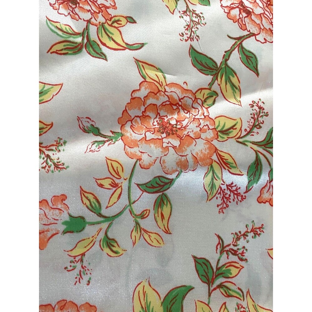 Vintage Satin Floral Standard Queen Pillowcases 2pc Ivory Orange Green Yellow - Picture 3 of 4